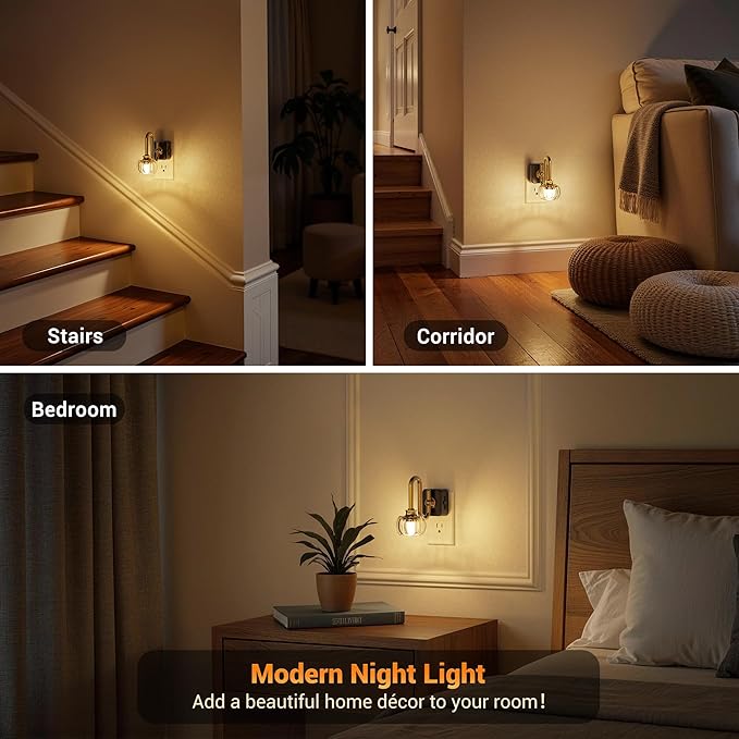 JandCase Night Light, Night Lights Plug into Wall, Glass LED Nightlight | 0-100LM Dimmable Flower Nightlights, Dusk to Dawn Sensor, 1W Vintage Pumpkin Nite Light for Bathroom Hallway Decor, 1 Pack