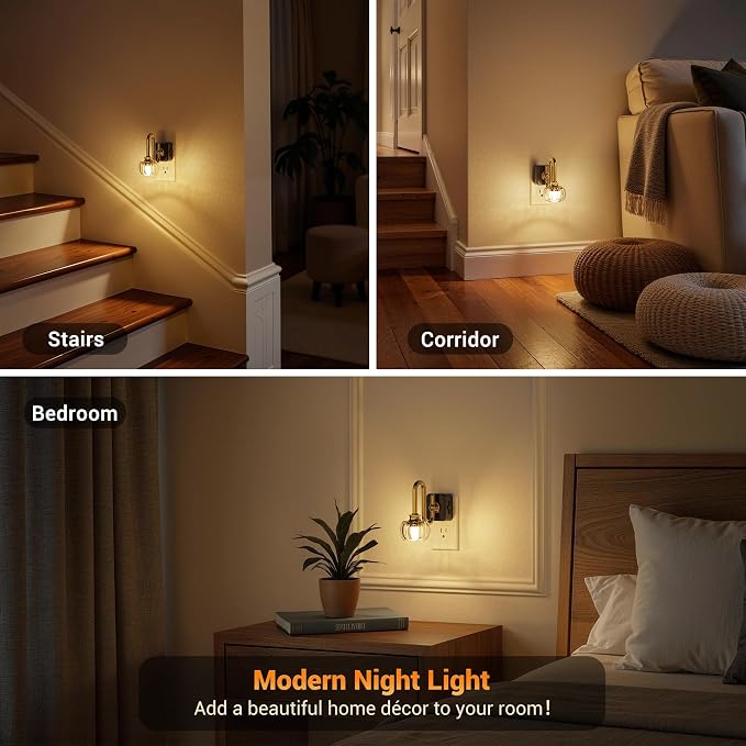 JandCase Night Light, Night Lights Plug into Wall, Glass LED Nightlight | 0-100 LM Dimmable Flower Nightlights, Dusk to Dawn Sensor, 1W Vintage Pumpkin Nite Light for Bathroom Hallway Decor, 2 Pack
