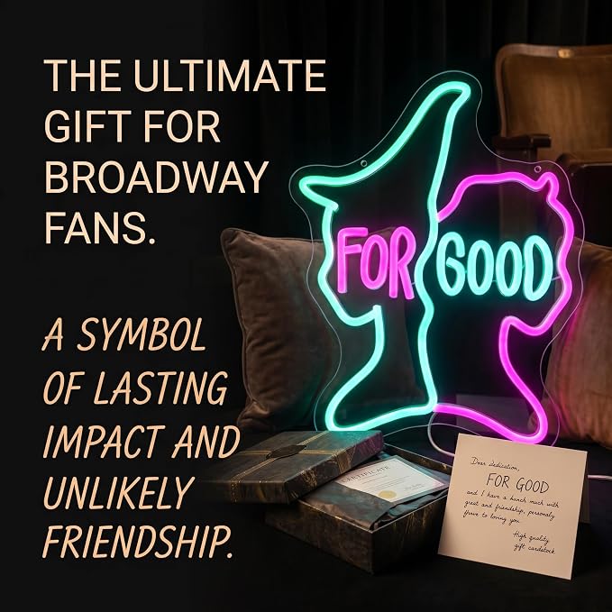 For Good Neon Sign, Music Merch,Witch Decor | Blue and Pink,Broadway Inspired Gift, Wall Decor, 14.6"x11.4"