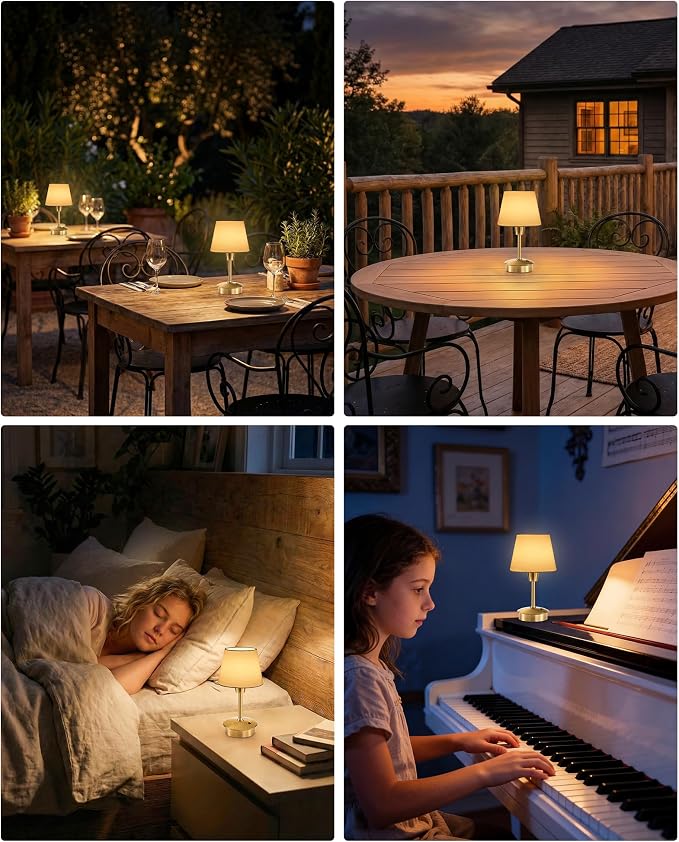 UMEXUS 2 Pack 9.8'' Small Cordless Table Lamp, Battery Operated Touch Lamps | Rechargeable 5200mAh Warm Light for Restaurant, Dimmable Portable Night Light for Bedside Dining Kitchen Outdoor, Light Blue
