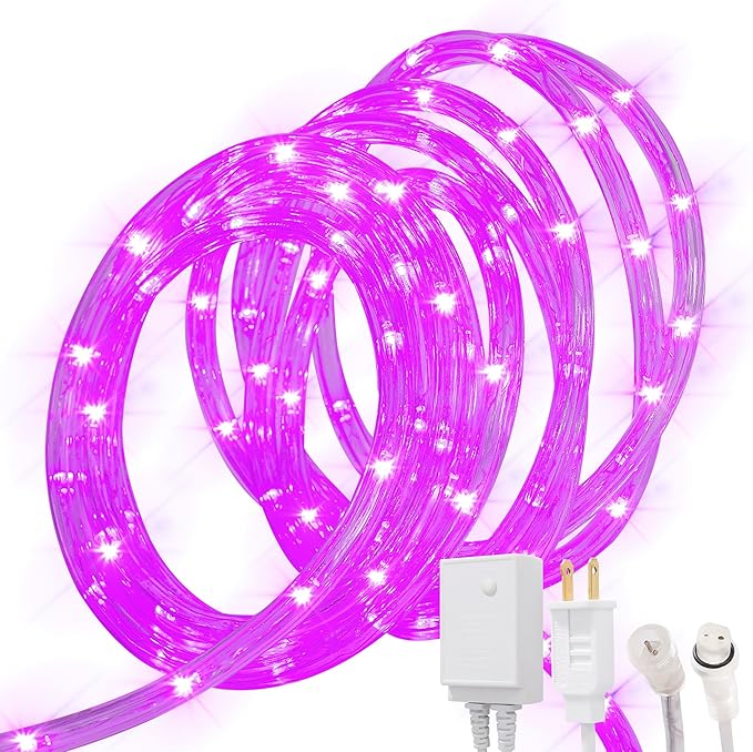 Waterproof LED Rope Lights, Connectable & Flexible with 8 Modes, Outdoor Lighting for Deck, Garden, Pool, Patio & Christmas Decor (Purple, 50ft)