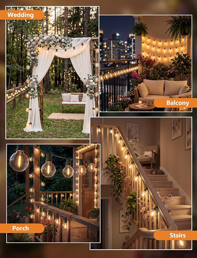 25FT LED Outdoor Christmas String Lights Waterproof, Hanging G40 Globe Patio Lights with 27 LED Shatterproof Warm White Bulbs, Outdoor Christmas Decorations Light for Wedding Party Backyard, Green