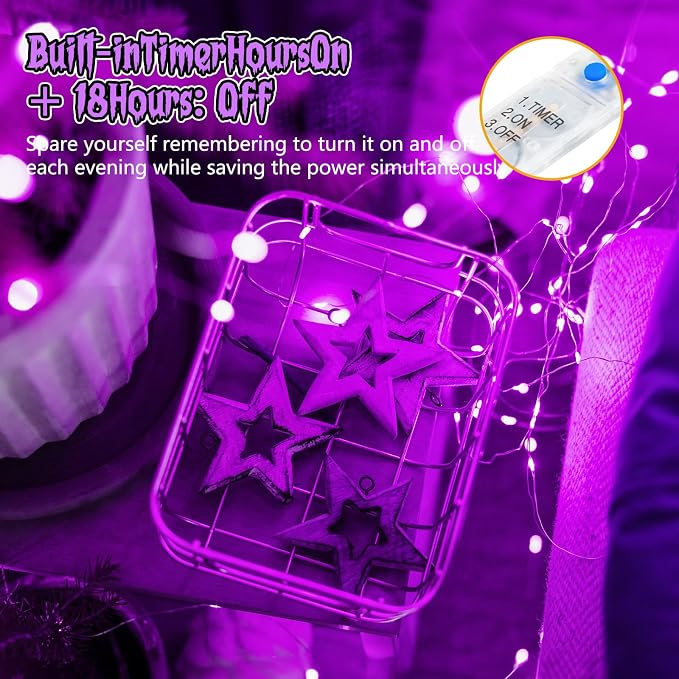 Minetom 6 Pack Purple Fairy Lights for Halloween Decor | 7ft 20 LED, Waterproof Battery Firefly Lights for Halloween Decor, Pumpkin DIY Craft, Paper Lantern Decor
