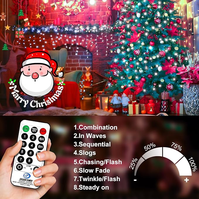 KNONEW 400FT 1200LED Green Wire Outdoor Fairy Lights Plug in Cool White | Timer,Memory,Dimmable,Remote,Waterproof,Green Wire,Invisible in Greenery,for Garden,Wedding,Party, Indoor/Outdoor, Christmas