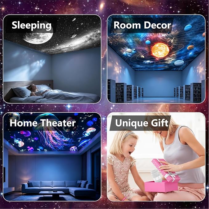 2-in-1 Galaxy Projector Night Light with 13 Sliding Projection Films | Nightlight Ocean Ambient Lighting for Bedroom Living Room Home Decor Gift for Birthday Teens Girl