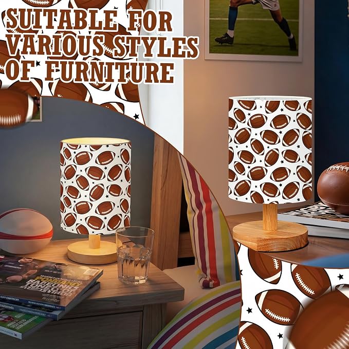 Football Kids Table Lamp for Bedroom Kids Bedside Lamp with Linen Wooden Nightstand Cartoon Nursery Lampshade for Girls Boys Living Room