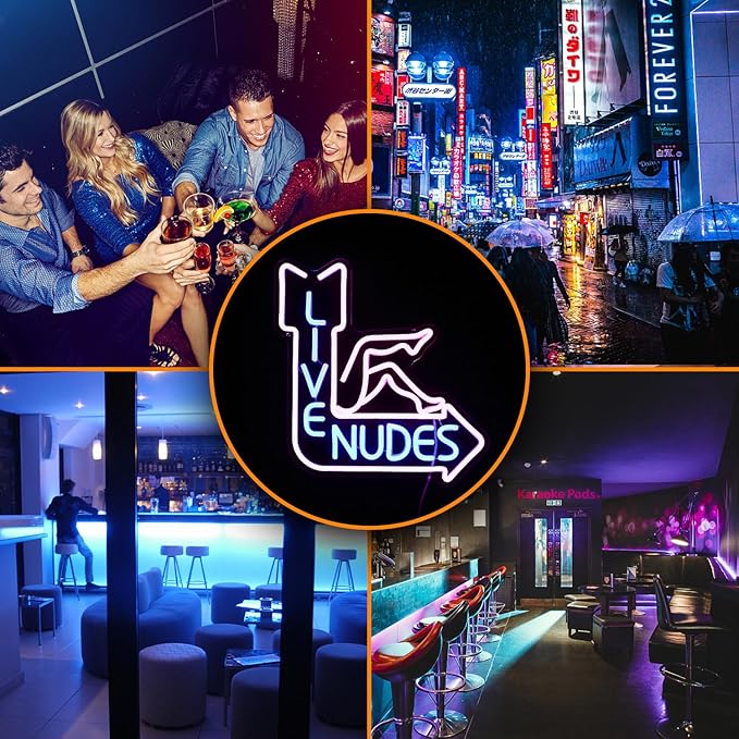 Live Nudes Neon Sign - Cool LED Sign, Pink & Blue, Dimmable USB Powered, Wall Decor for Man Cave, Beer Bar
