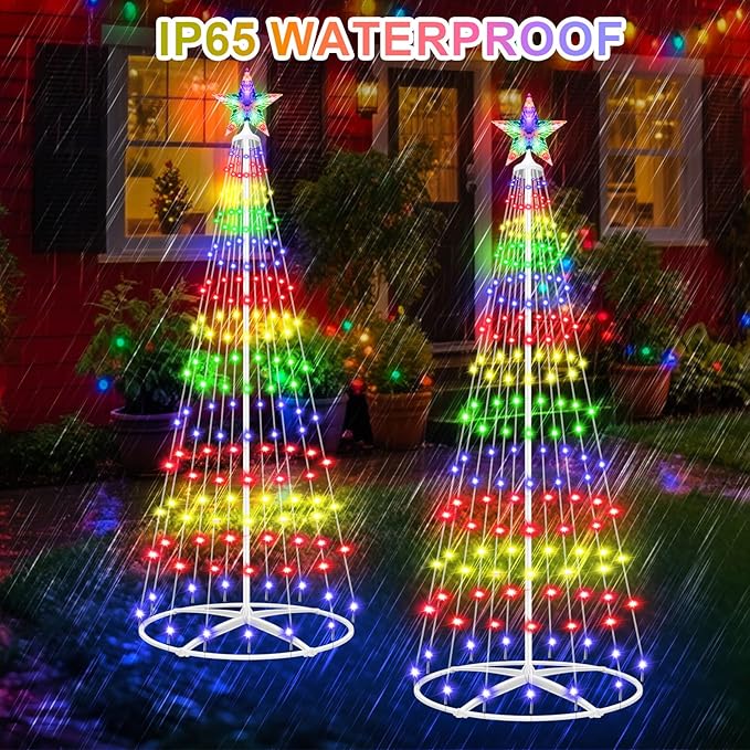 Prelit Christmas Cone Tree with Lights, 4FT 156LEDs Small Christmas Tree Light with Remote Control, Timer, 11 Lighting Modes, Artificial Outdoor Christmas Tree for Yard Porch Lawn Decorations