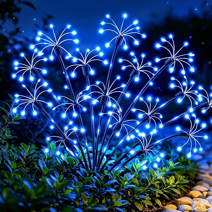 Solar Garden Lights Outdoor, 8 Pack 2-Layer Blue Fairy Firework Lights | Waterproof Starburst Flower Light, Garden Decor for Yard Patio Pathway Lawn, Unique Gifts for Women Mom Grandma Christmas