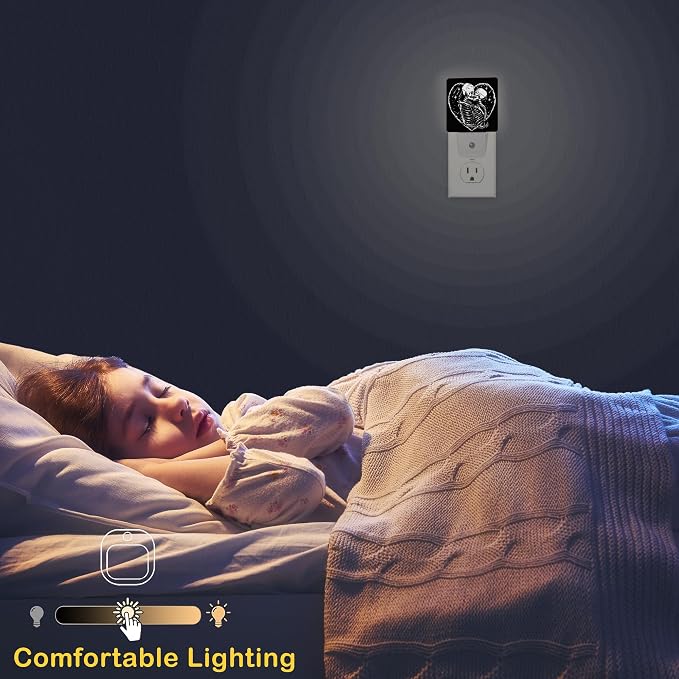 Skull Skeleton Love Night Light,Plug in Night Light, Dusk to Dawn Sensor Nightlights for Stairway/Hallway/Kitchen/Bedroom/Bathroom 0.5W