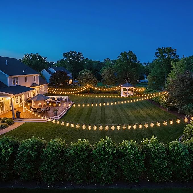 RTTY Outdoor String Lights 300ft, G40 Led Patio Globe Lights with 117pcs Plastic Bulbs, Shatterproof Waterproof Connectable Hanging for Porch Cafe Bistro Backyard Gazebo Balcony Deck Party