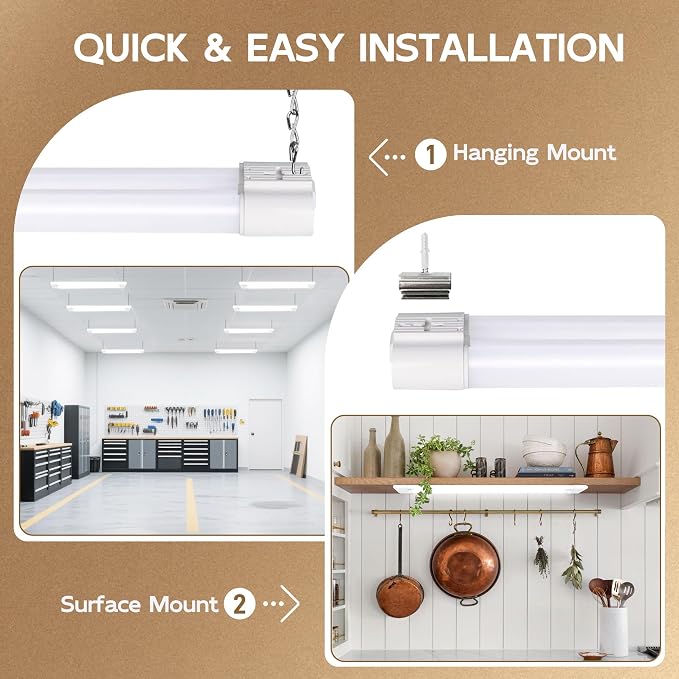 hykolity LED Shop Light 2FT, 22W [200W Equivalent],2400LM,4 Pack | 5000K Daylight,with Plug,Linkable Led Garage Ceiling Lights,Shop Lights for Garage, Workshop,Hanging or Surface Mount, White