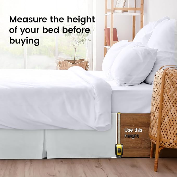 Queen Bed Skirt, Hides Under-Bed Storage 16 Inch Drop, Pleated, Light Grey | Easy Fit Design, Shrinkage & Fade Resistant, Hotel Style, Microfiber Durable Fabric, Machine Washable