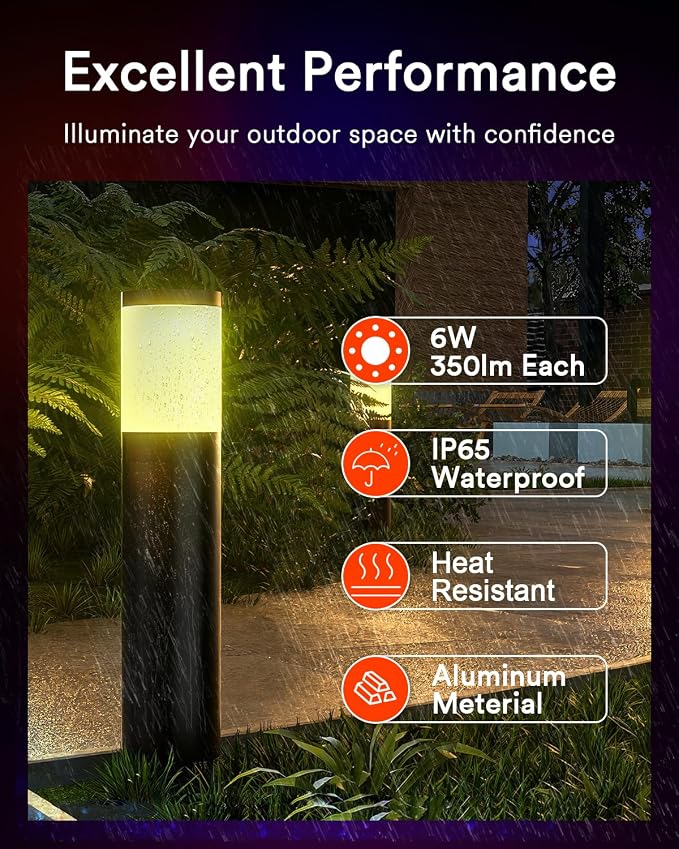 Lumary Smart Low Voltage Pathway Lights 2100LM 6 Pack, IP65 Waterproof, 24V | RGBAI/Cool/Warm light, Timer, 50+ Scenes, Custom Schedules, Works with Alexa/Google Home, Garden/Driveway/Landscape Lighting