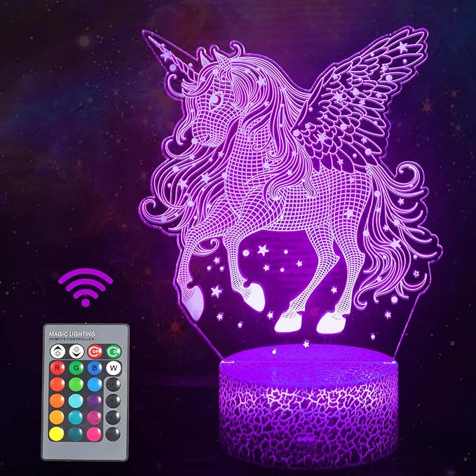 Unicorn Night Light for Kids, Unicorn Gifts for Boys Girls or Room Decor, Beauty 3D Illusion Lamp with 16 Colors Change Remote Control, Decorative Desk Lamp, Christmas Birthday Gift for Children