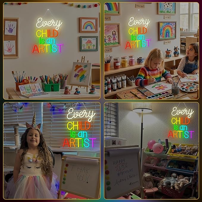 Classroom Lights Sign Every Child is an Artist Neon Sign Dimmable LED Lights Up Library Reading Neon Signs for Wall Decor in Art Classroom Reading Corner LED Books Decor Gifts for Teachers