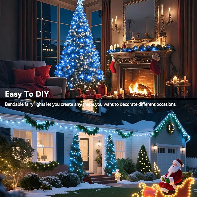 LitHome 4 Pack Christmas Fairy Lights Battery Operated Each 20FT 60 LED | Twinkle Lights with 2 Modes Indoor Outdoor, Waterproof Led Fairy Lights for Party Wreath Garland Table Decor, Blue & White