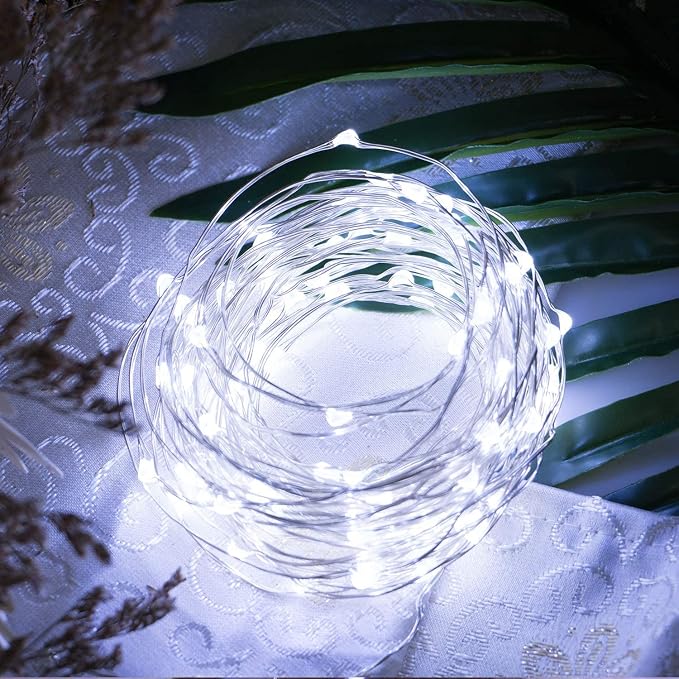 Minetom Fairy Lights Battery Operated, 5 Pack 7 FT 20 LED String Lights | Silver Wire Fairy Light with Timer, Waterproof Fairy Light for Bedroom Indoor Party Wedding Christmas Decorations, Pure White