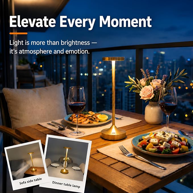 2 Pack Gold Cordless Table Lamps, Rechargeable 6000mAh, 72H Runtime | Stepless Touch Dimming with 3 Color Modes & Memory Function, Portable IP54 Waterproof for Home/Dinner/Patio/Restaurant (Gold)