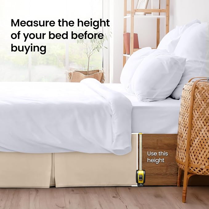 King Bed Skirt, Hides Under-Bed Storage 16 Inch Drop, Pleated, Sand | Easy Fit Design, Shrinkage & Fade Resistant, Hotel Style, Microfiber Durable Fabric, Machine Washable