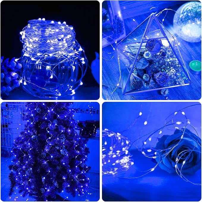 8 Pack Blue Fairy Lights Battery Operated, 7ft 20 LED Mini String Twinkle Lights for Easter Christmas Halloween Mason Jars Centerpiece Table Decorations (8, Blue)