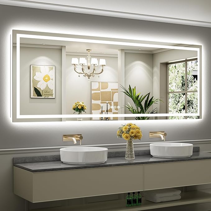 96x36 Inch LED Bathroom Mirror with Lights, Backlit & Front Lit | Anti-fog, 3 Color Dimmable, Memory Function, HD Reflection Tempered Glass, ETL Listed, IP54 Waterproof