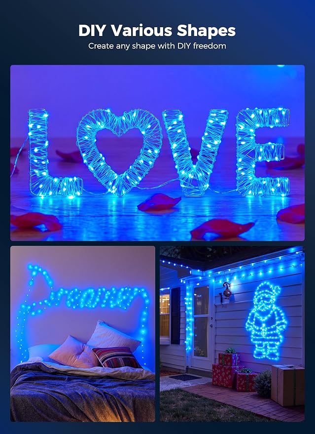 Minetom Fairy Lights Plug in, 33Ft 100 LEDs Waterproof Silver Wire Firefly Lights, Adaptor Included, Starry String Lights for Wedding Indoor Outdoor Christmas Patio Ramadan Decorations, Blue