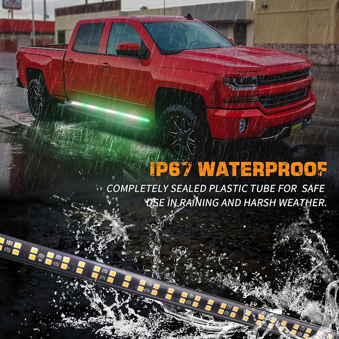 2PCS 70 inch Running Board Strobe Lights 864 LED Emergency Lights | Exterior Green White Flashing Warning Hazard Caution Safety Light Strip for Tow Plow Trucks Construction Vehicles Pickup