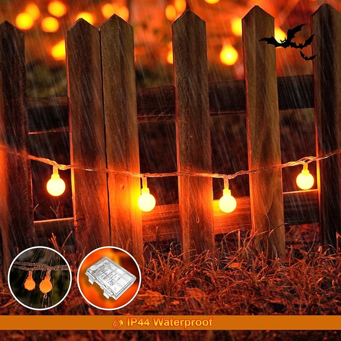 JMEXSUSS 100 LED Globe Orange Halloween Lights Battery Operated | 33ft 8 Modes Indoor Christmas Lights with Remote, Battery Powered Orange Lights Outdoor for Room Bedroom Party Patio Yard