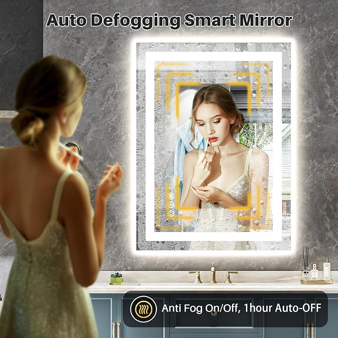 24x30 Inch LED Bathroom Mirror with Lights, Backlit & Front Lit | Anti-fog, 3 Color Dimmable, Memory Function, HD Reflection Tempered Glass, ETL Listed, IP54 Waterproof