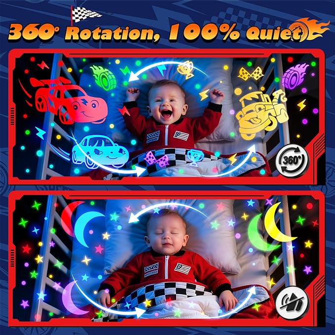 Toy Cars Projector Egg Shaped | 6HD Films+15 Sounds+31 Colors+Remote Control+360°Rotating | Egg Light for Nursery Toy Cars for Toddlers 1-3 Toys for Boys age 4-7 Toddler Boy Birthday Gifts 1-8 Years