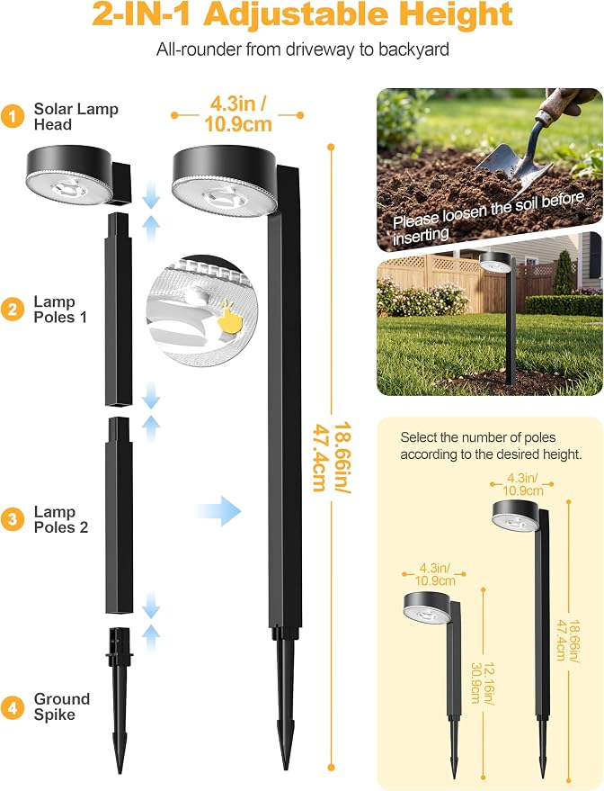 VOLISUN Solar Pathway Lights Outdoor, 12 Pack 3CCT(3000K/4500K/6000K) Bright Solar Walkway Lights, Auto On/Off, Landscape Path Lights with Optical Len & IP65 Waterproof for Yard Patio Walkway Driveway