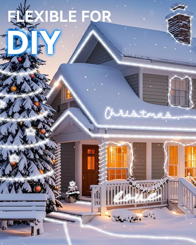 LED Rope Light, IP65 Tube Light for Christmas Patio Trees Decor, 80FT 6000K | Waterproof Clear Tube Light Plug in, 864 Daylight White LEDs 110V Flexible Cuttable Connectable for Outdoor Balcony Bedroom