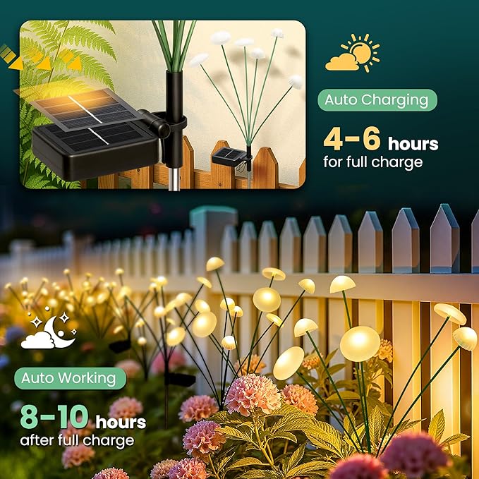 Solar Garden Lights, 2pack Swaying Mushroom Solar Lights | Solar Fairy Lights for Outside, Waterproof Light Decor for Yard,Lawn,Patio,Pathway Decoration(Warm White)