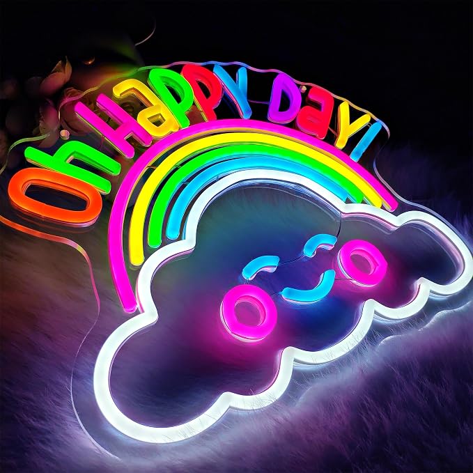 Classroom Neon Sign, Colorful Oh Happy Day Classroom Wall Decor for Kids | Neon Sign for Classroom, Back to School Decor, Kids Room Decor, Playroom Decor, Inspirational LED Lights for Classroom