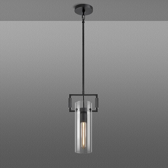 Mondern Black Kitchen Island Pendant Lights,12'' Glass Island Pendant Light,Farmhouses Knurled Pendant Light, for Kitchen,Dining Room,Bathroom,Bulb Included