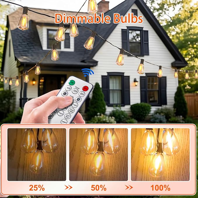 BLIATLUS 55FT Solar String Lights, Waterproof Outdoor with Remote 24+2 ST38 LED for Backyard Bistro Porch