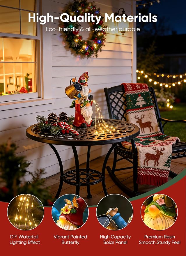 Brightown Solar Garden Gnomes Outdoor Statue with 36 LED Lights | Hand-Painted Resin, IP65 Waterproof Garden Decor for Patio Lawn Yard Christmas Decorations, Unique Gnomes Gifts for Mom