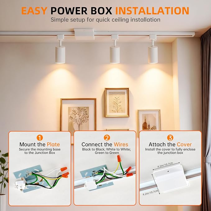 3-Color LED Track Lighting Kit with Floating Canopy Connector, 6-Light H Type Rail System with 6.6FT Rails, Dimmable GU10 Bulbs Included, Adjustable Ceiling Spotlights for Kitchen (6, White)
