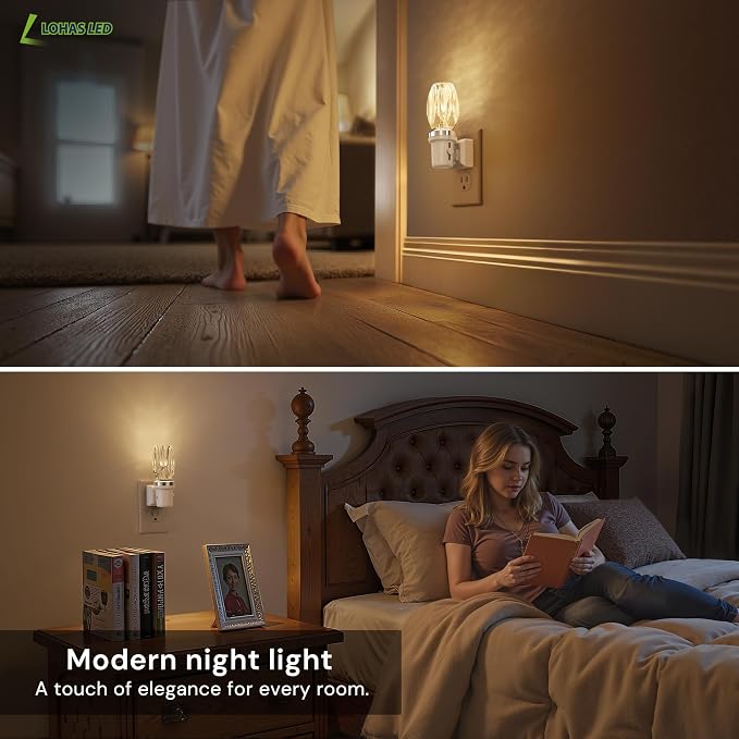 L LOHAS LED Night Light, Dimmable Night Lights Plug into Wall, Light Sensor | Automatic Nightlights Plug in, 3000K LED Nightlight, Crystal Acrylic Decorative, Hallway Bedroom Bathroom[White Base,1 Pack]
