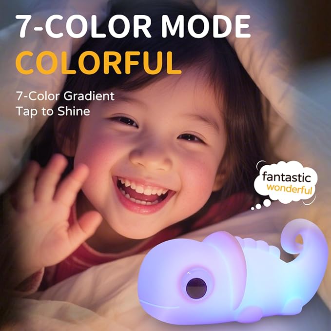 Night Light for Kids, Cute Soft Silicone Chameleon Lamp, Dimmable Timer Nursery Portable Kawaii Lamps, Bedside Lamp for Baby Toddler Adult(Chameleon - Blue)