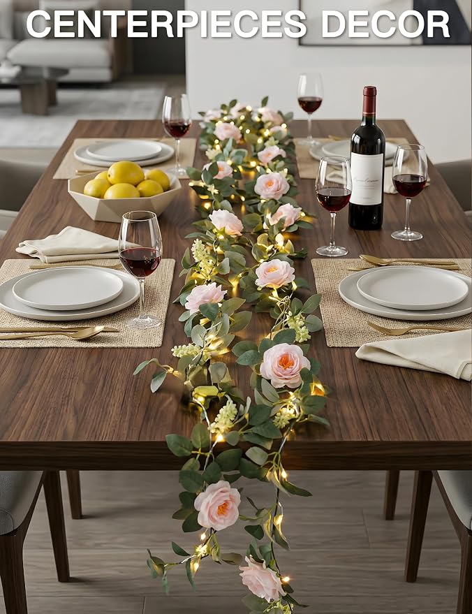 60LED Garland with Pink Camellia Lights Battery Operated Clear Wire | Vines String Lights with Remote,Artificial Fake Flowers leaf Lights for Wedding,Bedroom,Centerpieces Decor(Warm White)