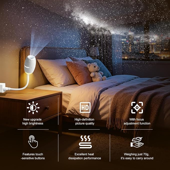 Galaxy Projector Night Light for Bedroom - 2 in 1 USB Starry Sky Led Lamp | Car & Room Ceiling Decor, Adults & Kids Gift - 3 Films