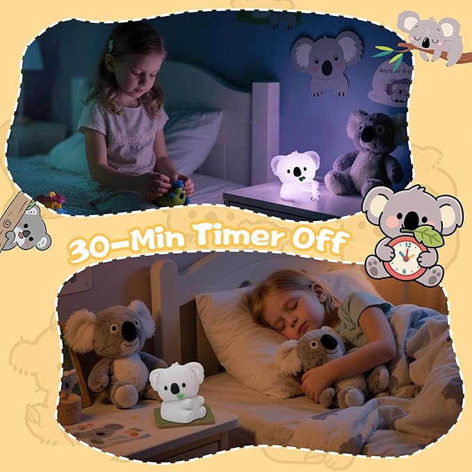 Koala Gifts, Cute Koala Silicone Night Light, Touch Control & Timer, USB Rechargeable, Suitable for Breastfeeding Reading Working Sleep for Baby Kids Teens Adults