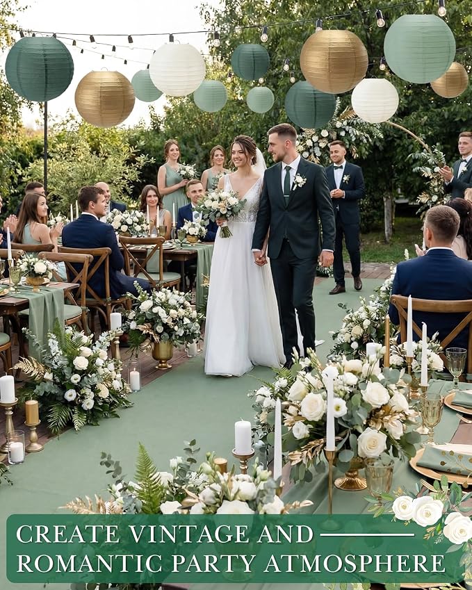 Treela 48 Pcs Paper Lanterns Party Decorations Round,Gradient Green | Chinese Hanging Lamps, Wedding, Party Supplies, Birthday Bridal, 4/6/8/10 Inch, Easy Setup, Asian Decor, Festive Atmosphere