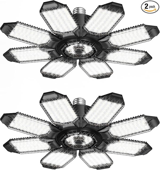 LED Garage Lights - 250W, 6500K, 25000LM Deformable LED Garage Lighting Fixture, Shop Lights for Garage, Basement, Barn, High Bay Light