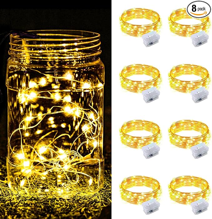 ZGWJ 8 Pack Warm White Fairy Lights, Mini String Lights | Battery Operated 7 FT 20 LED Waterproof 3 Modes for DIY, Parties, Wedding, Halloween, Christmas Decoration