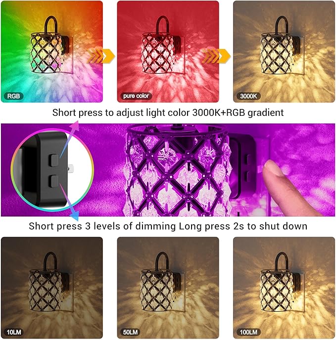 JandCase LED Night Light, Night Lights Plug into Wall, Color Changing Nightlight with Dusk to Dawn Sensor, Crystal Nightlight Plug in Wall for Hallway Bedroom Stairway