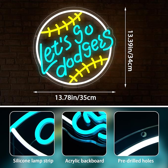 Baseball Neon Sign for Wall Decor Baseball Team Neon Light for Man Cave | Dimmable Led Neon,Fans Birthday Baseball Gifts,5V USB Powered, Men's Bedroom,Sport Bar Decor,Club,Garage Wall Art,13.7*13.3in