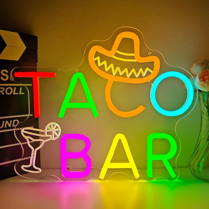 Taco Bar Neon Sign for Wall Decor Taco Party Decorations Tacos Led Sign Dimmable Fiesta Party Neon Light Mexico Light Up Signs for Restaurant Room Shop Brunch Bar Wall Art Margarita Theme Birthday